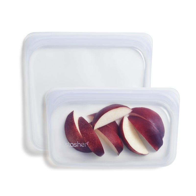 Stasher Silicone Reusable Food Storage Bags, 2-Pack, Reusable Freezer Bags, Microwave, Dishwasher, Oven Safe, Sous Vide, Premium Lunch Containers, Eco Friendly, Food-safe Silicone Snack Bag, Clear - Image 1