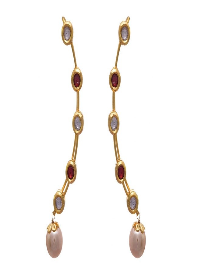 JFL - Grand Glorious Red One Gram Gold Plated Kundan n Pearl Ear Cuff For Women,Valentine - Image 1