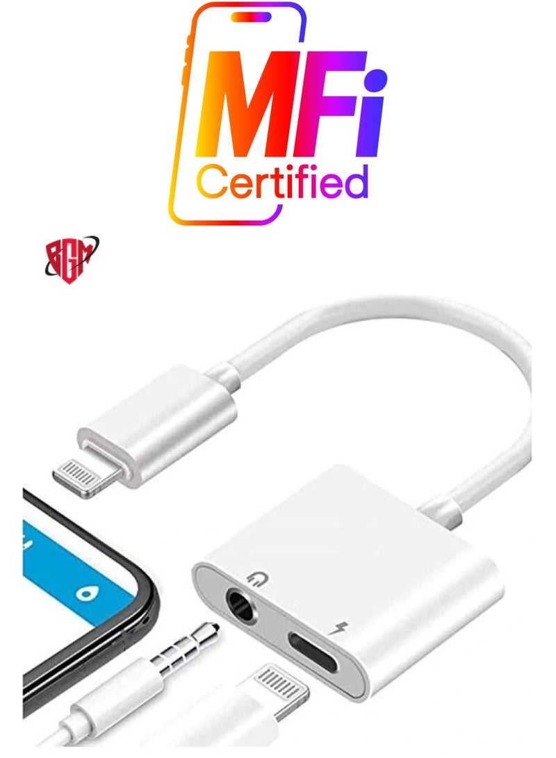 BGM iPhone Headphones Adapter & Splitter, 2 in 1 Dual Lightning Charger Cable Aux Audio Adapter Converter for iPhone 12/11/XS/XR/X/8/7/6/iPad, Support Calling+Charging+Music Control - Image 1