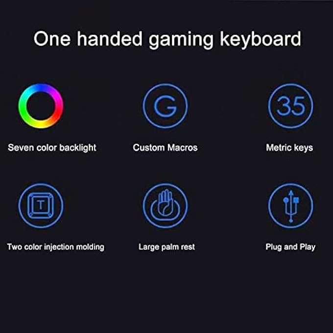 rayihni RGB BACKLIT GAMING KEYBOARD ONE HANDED, SILENT KEYS 35 KEYS ERGONOMIC DESIGN WITH WRIST REST AND RGB BACKLIGHTING FOR PC - Image 2