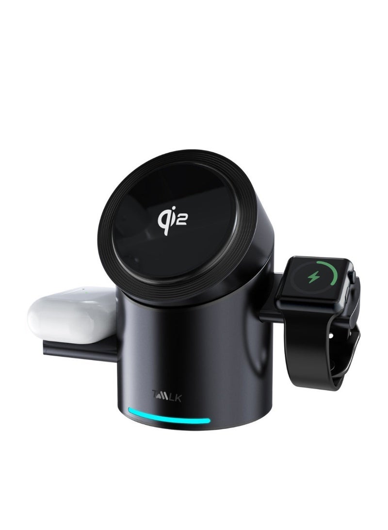 Taalk 3 in 1 Rotation Wireless Charging Station | 15W Fast MagSafe-Compatible Charger for iPhone 12–17, Apple/Samsung Watch & Earbuds | Pop-Up Design | Qi2 Technology - Image 2