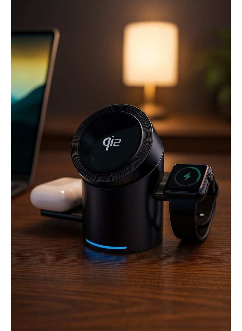 Taalk 3 in 1 Rotation Wireless Charging Station | 15W Fast MagSafe-Compatible Charger for iPhone 12–17, Apple/Samsung Watch & Earbuds | Pop-Up Design | Qi2 Technology - Image 3