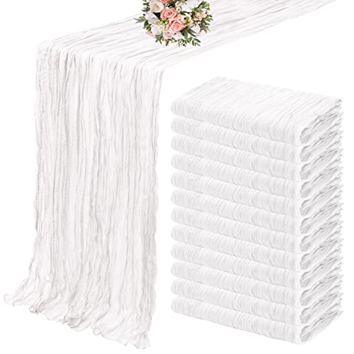 12 Pack Cheesecloth Table Runner 35 x 120 inch Long Boho Cheese Cloth Gauze Table Runners Semi Sheer Table Runner for Wedding Decor Bridal Shower Birthday Party White