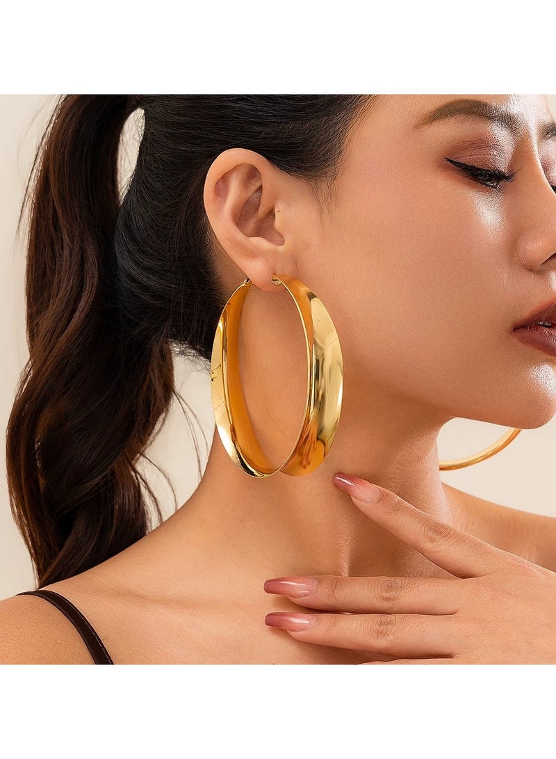 Bold hoop earrings-Gold  - Image 4