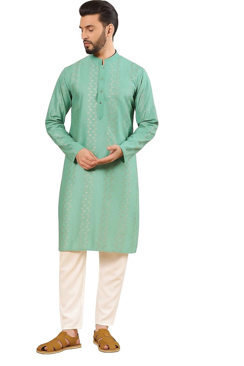 SWAGG INDIA قميص كورتا تقليدي عادي من الكتان للرجال | ملابس تقليدية - Image 1
