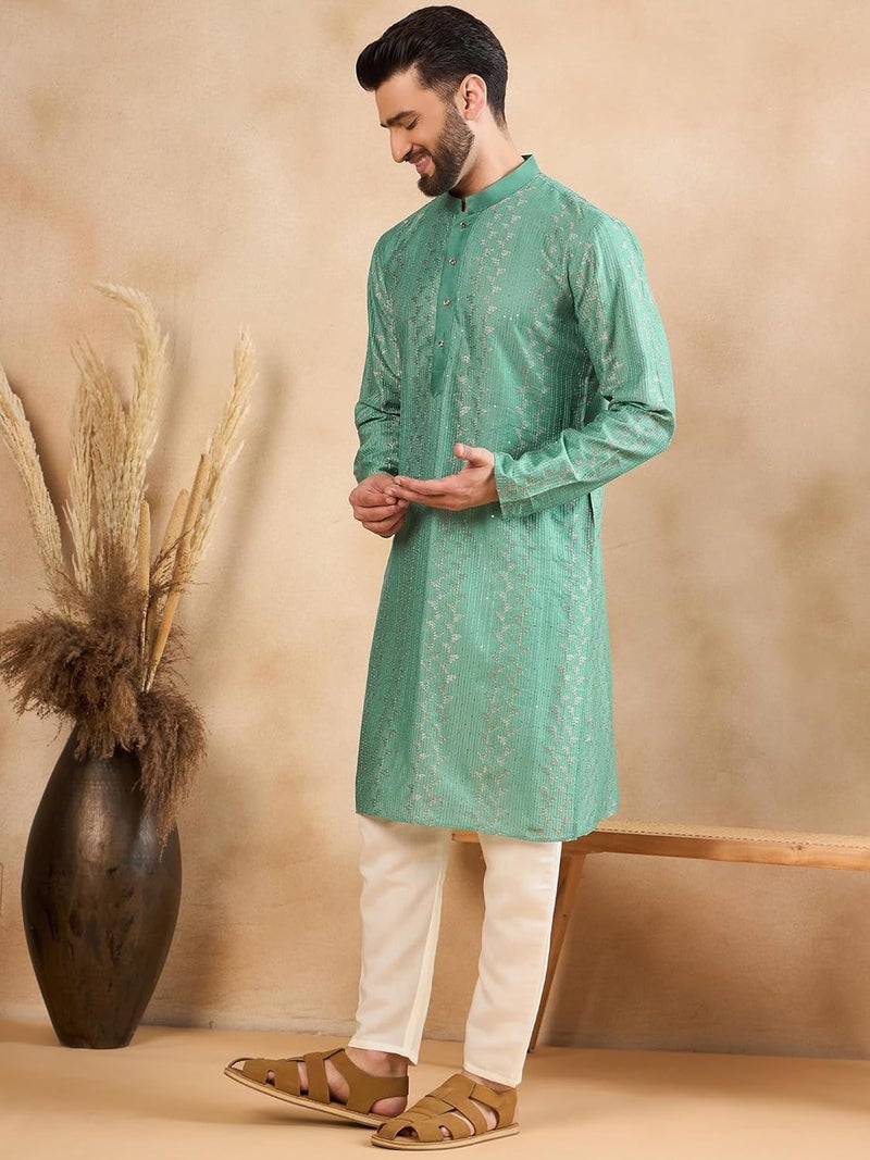SWAGG INDIA قميص كورتا تقليدي عادي من الكتان للرجال | ملابس تقليدية - Image 3
