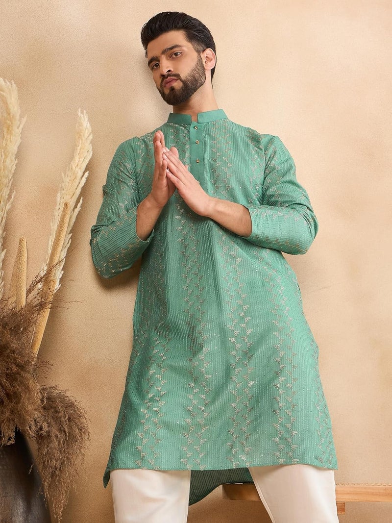 SWAGG INDIA قميص كورتا تقليدي عادي من الكتان للرجال | ملابس تقليدية - Image 2