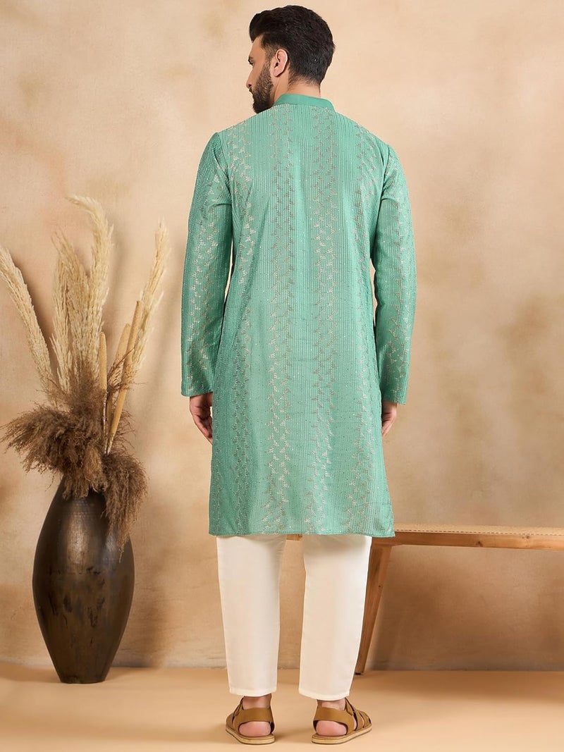 SWAGG INDIA قميص كورتا تقليدي عادي من الكتان للرجال | ملابس تقليدية - Image 4