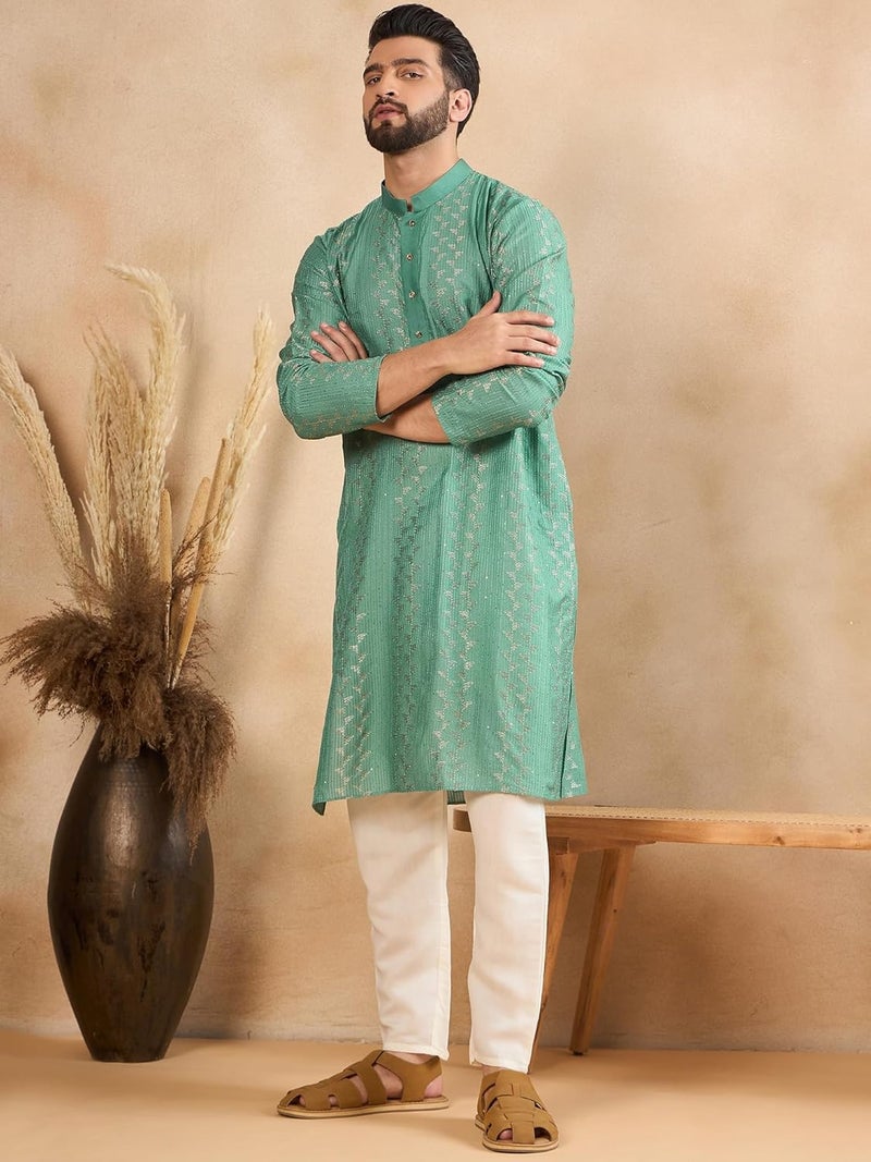 SWAGG INDIA قميص كورتا تقليدي عادي من الكتان للرجال | ملابس تقليدية - Image 5