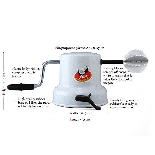Anjali Plastic Coconut Scrapper with Vacuum Base, White - Image 4