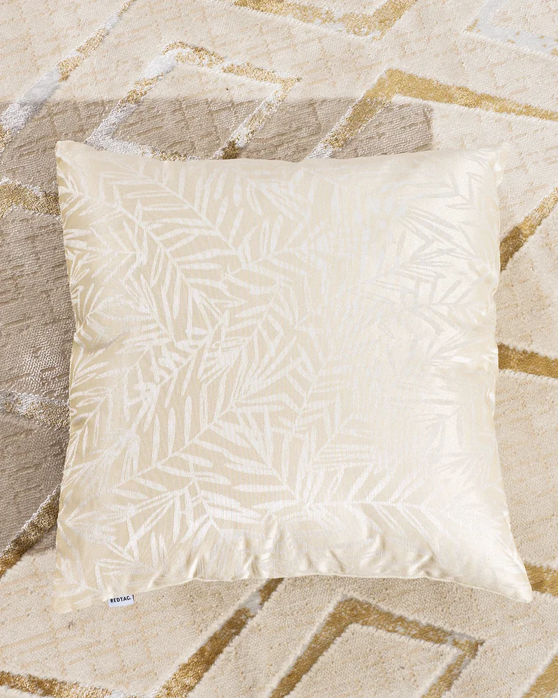 REDTAG Beige Leaves Jacquard Cushion