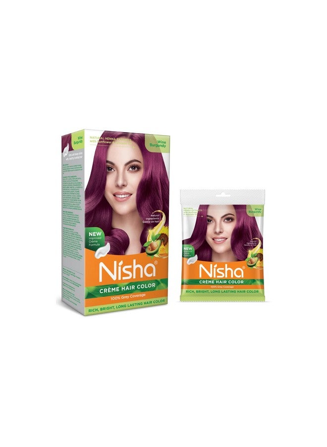Nisha Cream Hair Color Rich Bright Long Lasting Hair Colouring For Ultra Soft Deep Shine 100% Grey Coverage Conditioning With Natural Herbs 60Gm Jumbo + 40Gm Sachet Pack (Wine Burguny) … - Image 1