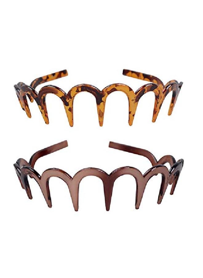 Suoirblss 2Pcs Women Comfortable Shark Tooth Comb Headband Hair Band U Toothed Headband Lady Hair Accessory (Dark Coffee Color + Brown)  - Image 1