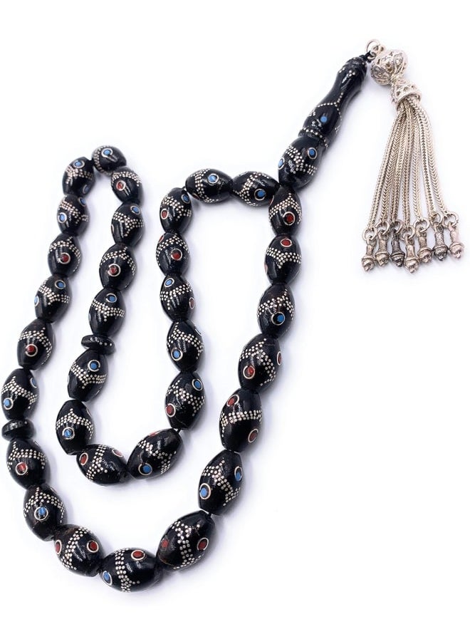ماركة غير محددة - سبحة اليسر المرجان الاسود مشغولة بالفضة النقية 33 - Image 1