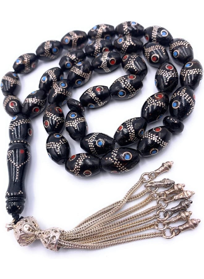 ماركة غير محددة - سبحة اليسر المرجان الاسود مشغولة بالفضة النقية 33 - Image 1