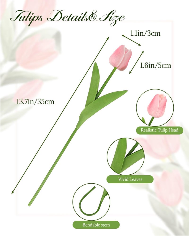 MACTING 30 PCS Artificial Tulip Flowers 13.7" Real Touch Fake PU Tulips Bouquet Faux Flowers for Floral Arrangements Table Centerpiece Kitchen Home Mothers Day Easter Spring Decorations(Peach Pink) - Image 3