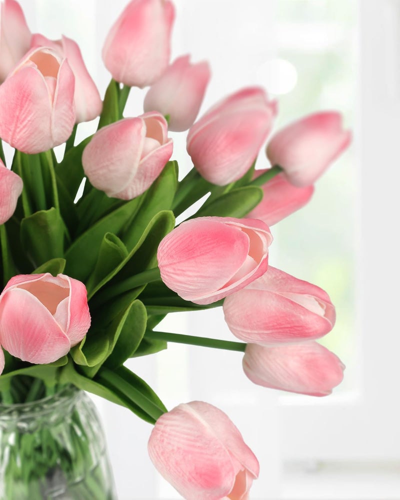 MACTING 30 PCS Artificial Tulip Flowers 13.7" Real Touch Fake PU Tulips Bouquet Faux Flowers for Floral Arrangements Table Centerpiece Kitchen Home Mothers Day Easter Spring Decorations(Peach Pink) - Image 4
