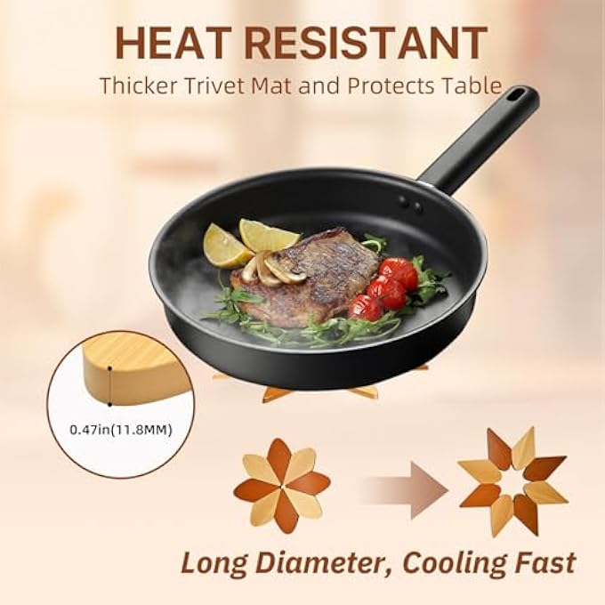 KASTWAVE Set Of 5 Foldable Wooden Trivets With Stand  Heat Resistant Hot Pads For Pots And Pans Windmill Shape Artisanal Kitchen Table Protectors Durable Foldable Wood Hot Dish Coasters - Image 3