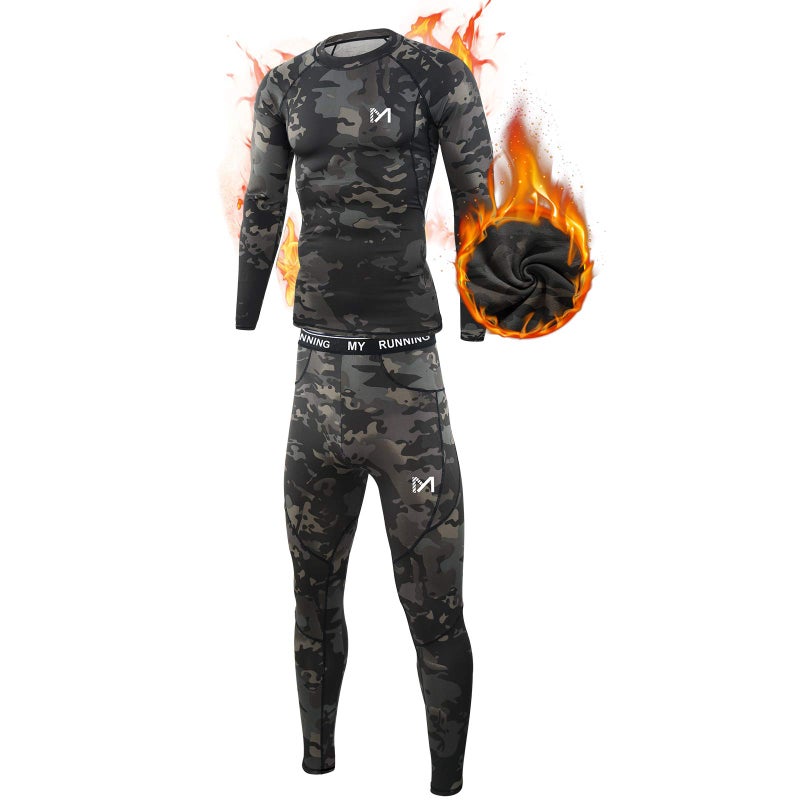 MEETYOO Thermal Underwear for Men, Winter Gear Long Johns Base Layer Top and Bottom Set for Skiing Running, Camo, Large - Image 1