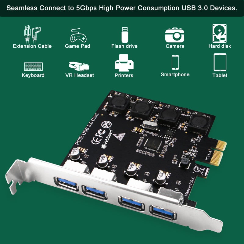 FebSmart 4 Ports Superspeed 5Gbps USB 3.0 PCI Express Expansion Card for Windows 11, 10, 8.x, 7, Vista, XP Desktop PCs, Built in Self-Powered Technology, No Need Additional Power Supply (FS-U4-Pro) - Image 4