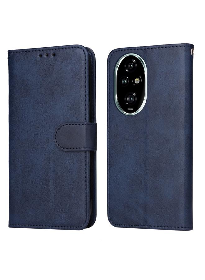 حافظة هاتف من الجلد الكلاسيكي بتصميم عجل قابل للطي لهاتف Honor 200 Pro (أزرق)