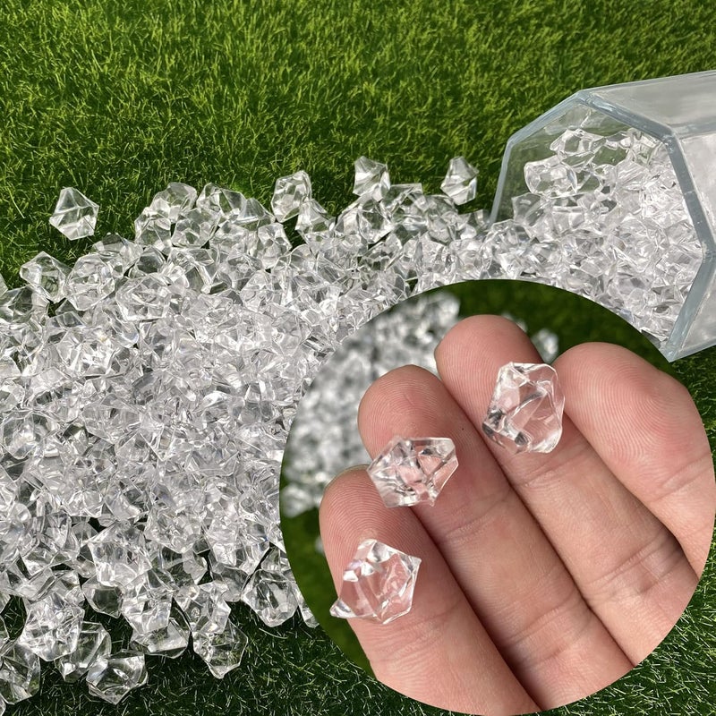 Cayway Fake Ice Crystal Rocks Fakes Ice Cubes, 14mm Doll House Ice Cubes for Dollhouse Cups Sprinkle Decorations, Clear Plastic Ice Cubes for Dollhouse Kitchen Food Accessories - Image 1