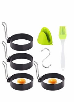 SYOSI Egg Ring Mold 4 Pack Stainless Steel Non-Stick Metal Circle Shaper Round Egg Cooker Rings Maker Set For Frying Mcmuffin Shaping Eggs Sandwiches With Silicone Brush S-Shaped Hook Oven Glove  - Image 1