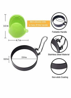SYOSI Egg Ring Mold 4 Pack Stainless Steel Non-Stick Metal Circle Shaper Round Egg Cooker Rings Maker Set For Frying Mcmuffin Shaping Eggs Sandwiches With Silicone Brush S-Shaped Hook Oven Glove  - Image 4