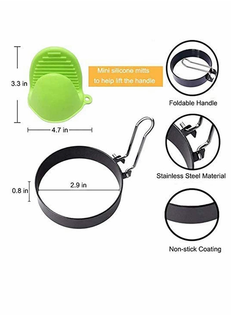 SYOSI Egg Ring Mold 4 Pack Stainless Steel Non-Stick Metal Circle Shaper Round Egg Cooker Rings Maker Set For Frying Mcmuffin Shaping Eggs Sandwiches With Silicone Brush S-Shaped Hook Oven Glove  - Image 4