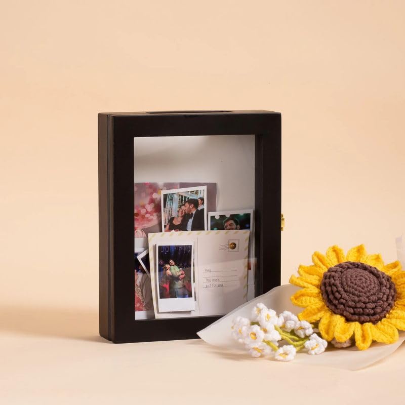 CONFETTI GIFTS Wooden Memory Box with Date Decks Wall Hanging Organizer Storage Box Shadow Box Home Decor Black Rectangle 95 x 75 Inches Souvenir Box Valentine gift for couple - Image 2