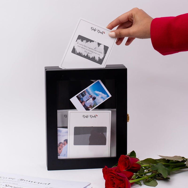 CONFETTI GIFTS Wooden Memory Box with Date Decks Wall Hanging Organizer Storage Box Shadow Box Home Decor Black Rectangle 95 x 75 Inches Souvenir Box Valentine gift for couple - Image 1
