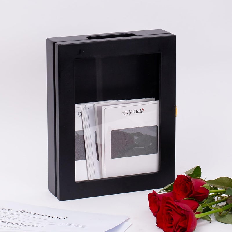 CONFETTI GIFTS Wooden Memory Box with Date Decks Wall Hanging Organizer Storage Box Shadow Box Home Decor Black Rectangle 95 x 75 Inches Souvenir Box Valentine gift for couple - Image 3