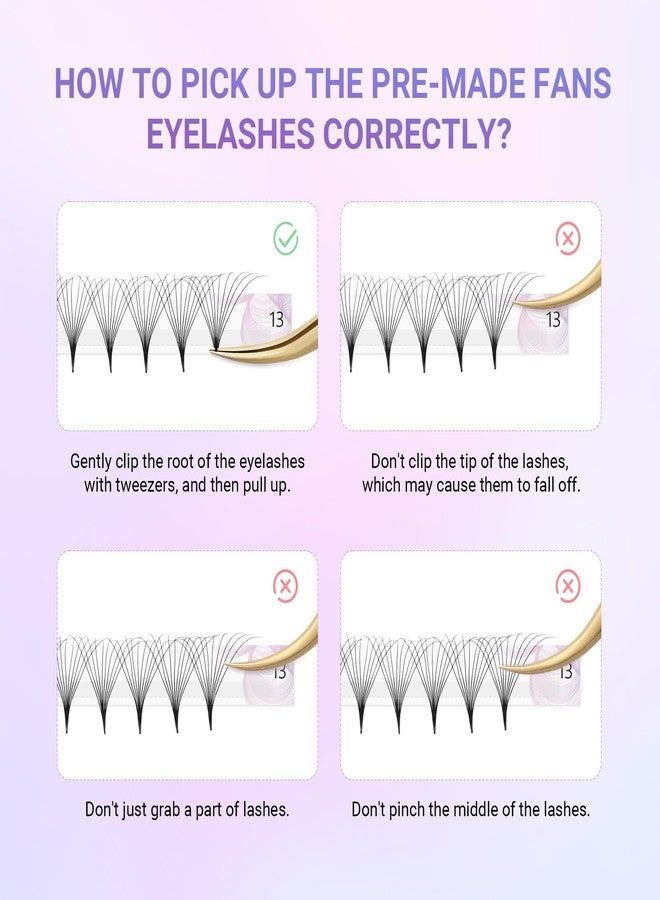 NAGARAKU Premade Fans Eyelash Extensions Thin Pointy Base 6D Volume Sharp Narrow Stem 0.07mm C curl 9-14mm Mix Clusters Russian Pre Fanned Fluffy Matte Black - Image 4