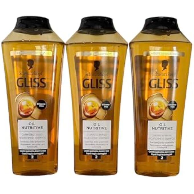 GLISS Hair Repair Shampoo, Oil Nutritive for Longer Hair Prone to Split Ends, 13.6 Ounces (Pack of 3)