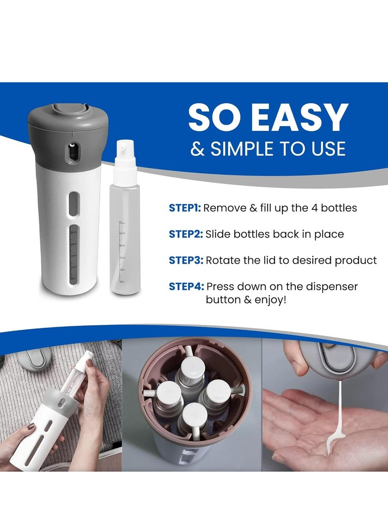 جوي لينك موزع شامبو وبلسم للسفر 4 في 1، حاوية سفر قابلة لإعادة الملء مع مانع للتسرب، موزع شامبو وبلسم للسفر خالٍ من مادة BPA، زجاجات سفر مع 4 موزعات سائلة - Image 3