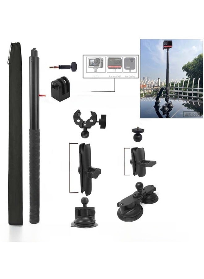 Generic Car Suction Cup Third Person Shooting Accessories Insta360 Onex2RGoPro Selfie Stick Roof Bracket-Color:K06 Car Suction Cup Set 2 (15 Connecting Rod +6cm Connecting Rod) Pan/tilt Adapter - Image 1