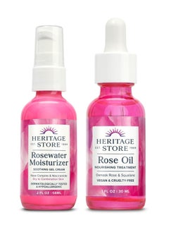 Heritage Store HERITAGE STORE Rosewater Facial Moisturizer and Rose Oil - Fresh Hydration Bundle for Dry to Combination Skin Care - With Hyaluronic Acid and Our Signature Rose Complex - Vegan, Hypoallergenic, 60-Day  - Image 1