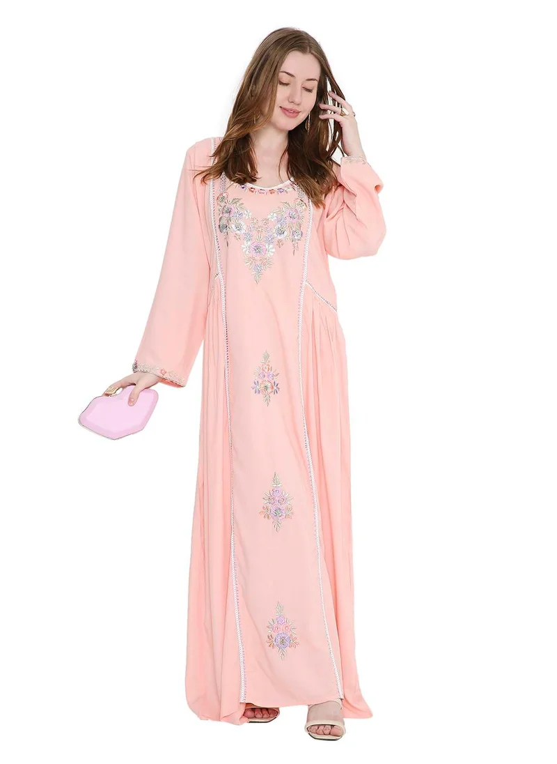 هانا آند سارا classic long viscose farasha with elegant thread embroidery arabic kaftan jalabiya dress