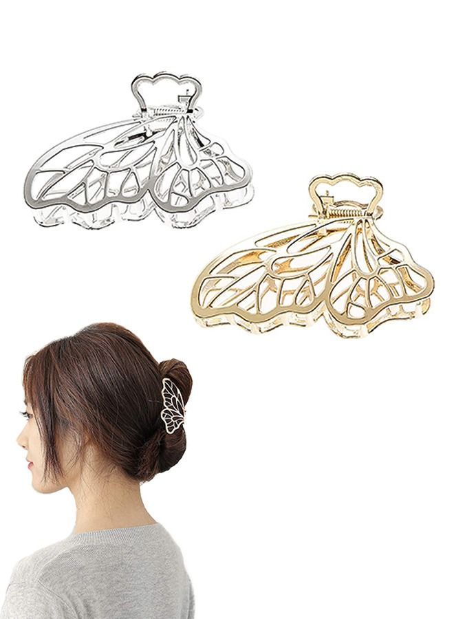 Generic 2 Pcs Butterfly Metal Nonslip Hair Claw Clips, Perfect Electroplating Alloy Anti Rust Jaw Hair Clamps, Suitable for Thick Curly Long Sparse Hair Style Decorative Accessories (Gold+Silver)  - Image 1