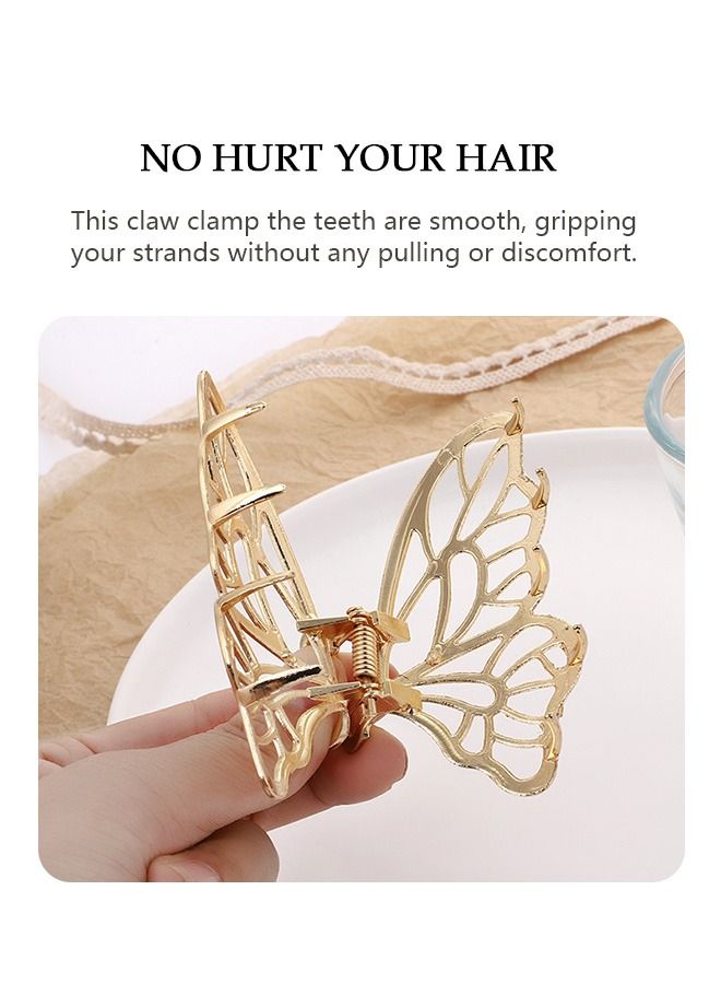 Generic 2 Pcs Butterfly Metal Nonslip Hair Claw Clips, Perfect Electroplating Alloy Anti Rust Jaw Hair Clamps, Suitable for Thick Curly Long Sparse Hair Style Decorative Accessories (Gold+Silver)  - Image 3