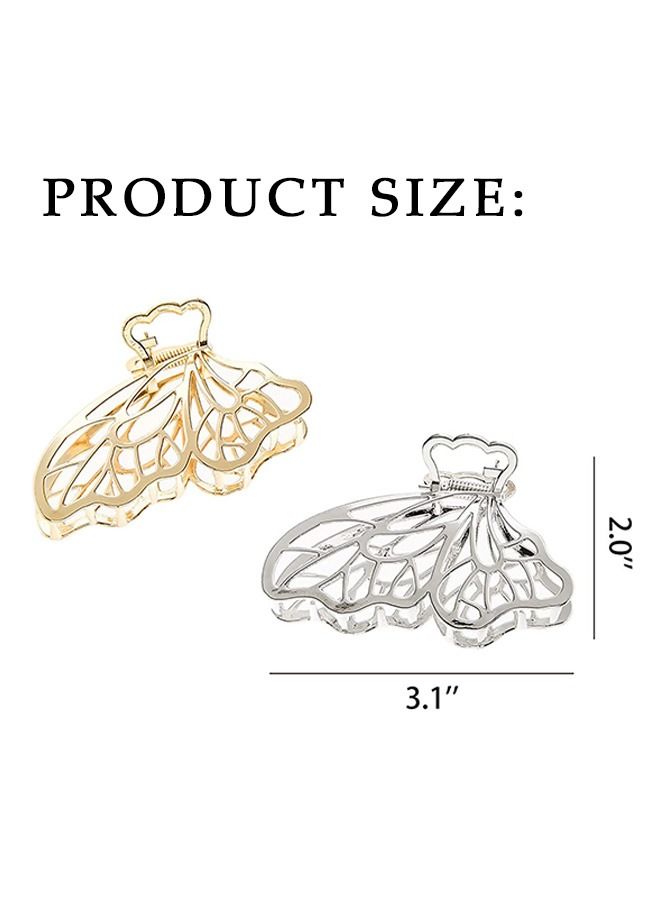 Generic 2 Pcs Butterfly Metal Nonslip Hair Claw Clips, Perfect Electroplating Alloy Anti Rust Jaw Hair Clamps, Suitable for Thick Curly Long Sparse Hair Style Decorative Accessories (Gold+Silver)  - Image 2