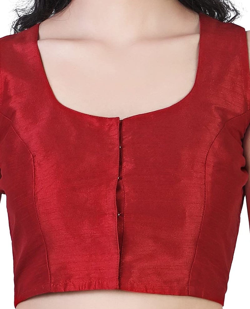 Studio Shringaar Women's Readymade Polyester Silk Sleeveless Saree Blouse (Red, 38) - Image 3