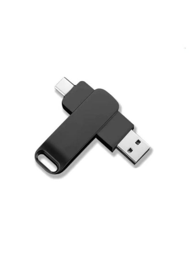 Type-c Mobile Phone Computer Dual-purpose Rotating Metal U Disk Large Capacity 128G Otg USB 64GB Lettering LOGO-Colour:Black-Capacity:256GB-USB 3.0 - Image 1