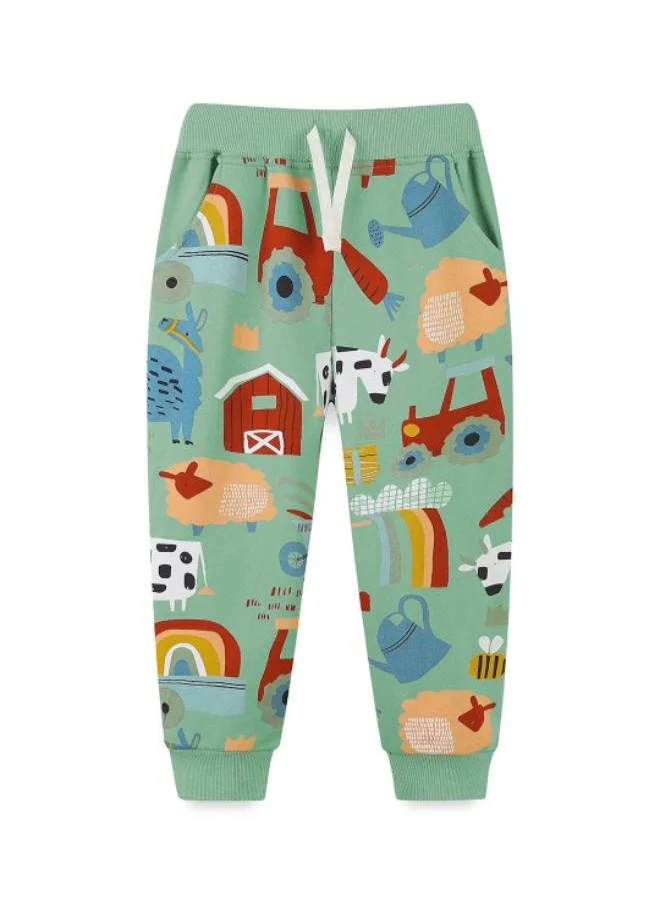 YUNIQEE Green Regular Fit Mid Rise Printed Trackpant