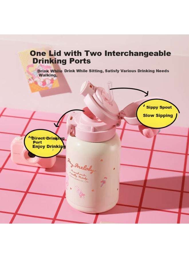 Beddybear Smiling Double-lid Children's Insulated Cup With Straw, 316 Stainless Steel Large Capacity Thermos 600ml Melody - Image 1