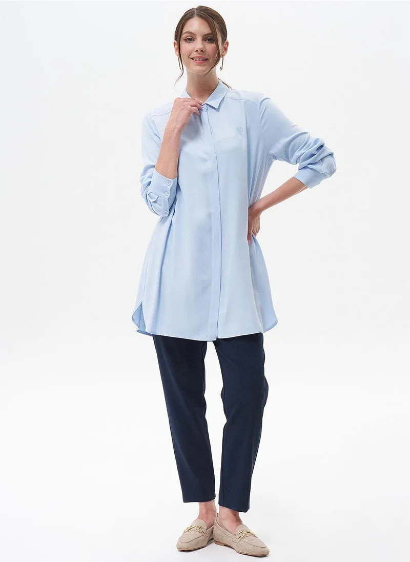 Kayra Concealed Placket Basic Tunic Ice Blue