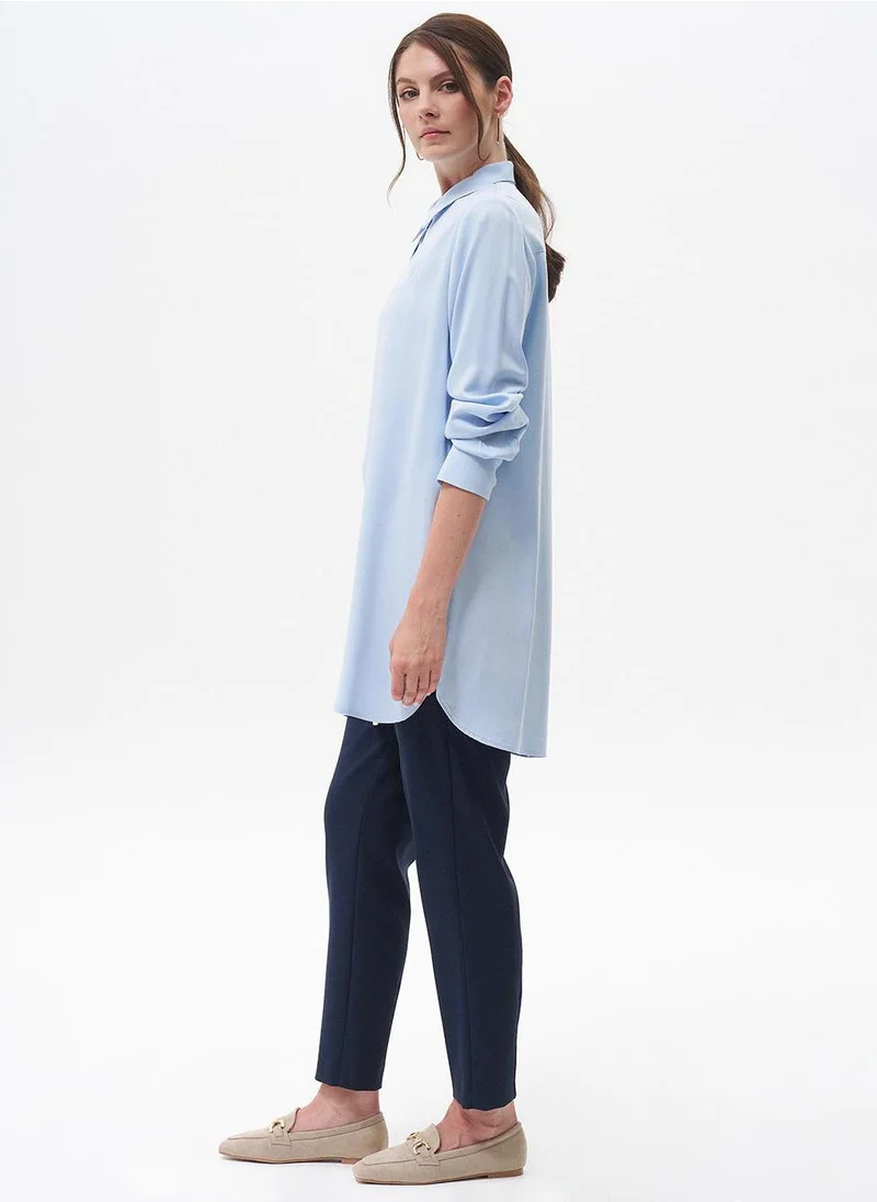 Kayra Concealed Placket Basic Tunic Ice Blue