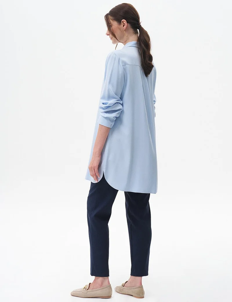 Kayra Concealed Placket Basic Tunic Ice Blue