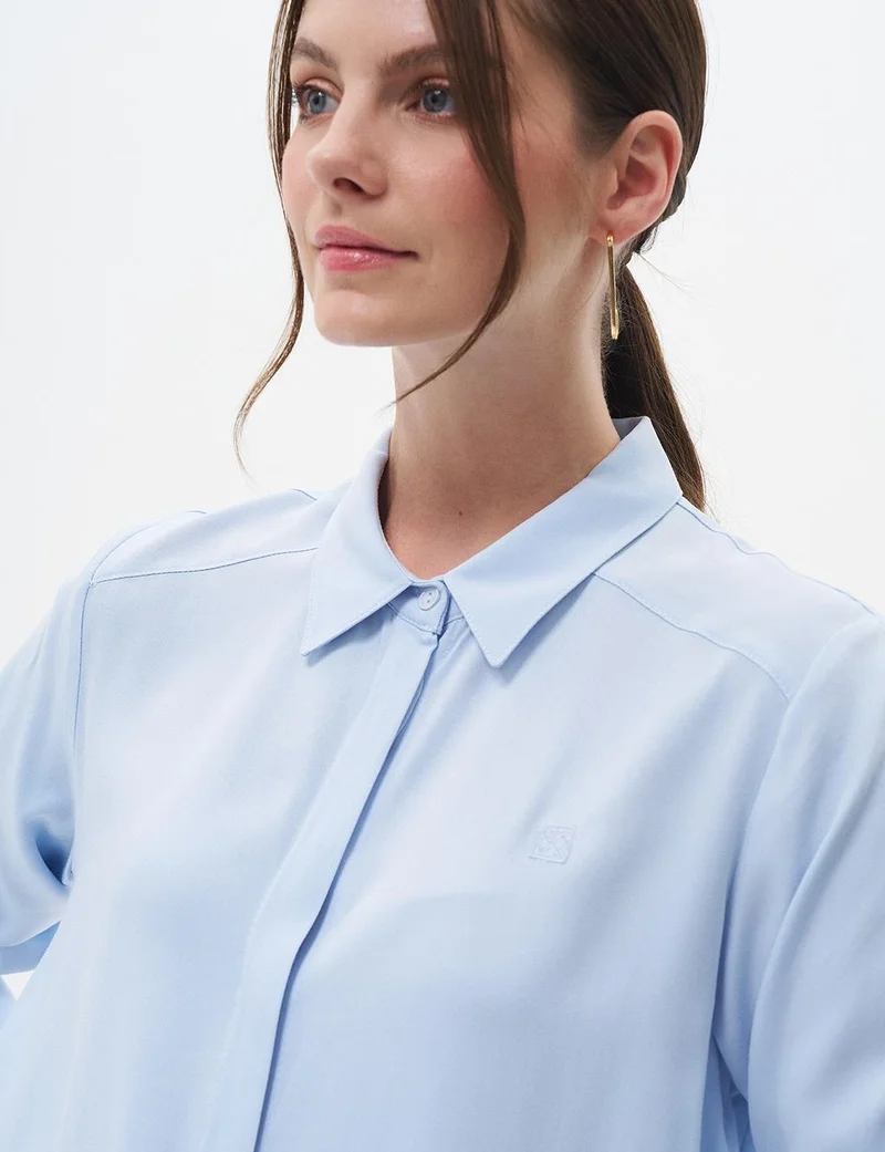 Kayra Concealed Placket Basic Tunic Ice Blue