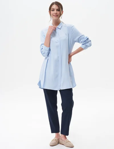 Kayra Concealed Placket Basic Tunic Ice Blue